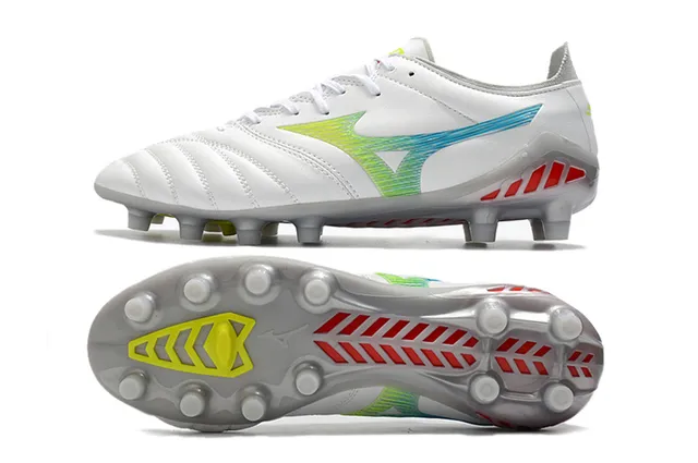 Mizuno White Multicolor Quilted Synthetic Upper Gradient Wave Graphic Firm-Ground Soccer Shoes 6
