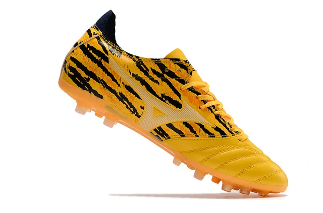 Mizuno Jaune Noir Impression de Rayures de Tigre Cuir Synthétique Supérieur Chaussures de Football Terrain Firme 2