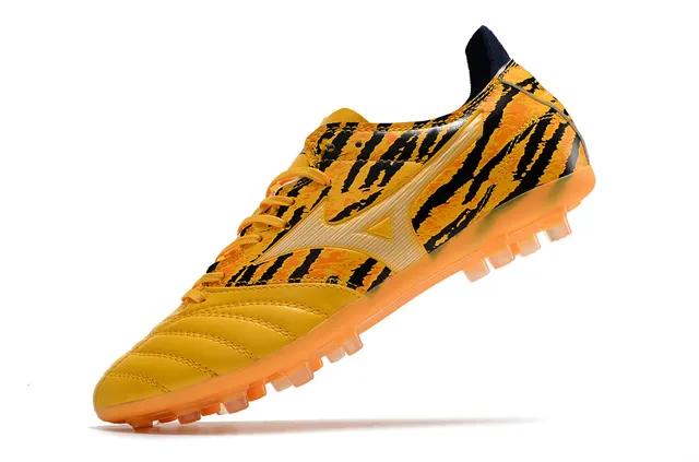 Mizuno Jaune Noir Impression de Rayures de Tigre Cuir Synthétique Supérieur Chaussures de Football Terrain Firme 3