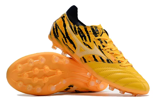 Mizuno Jaune Noir Impression de Rayures de Tigre Cuir Synthétique Supérieur Chaussures de Football Terrain Firme 4
