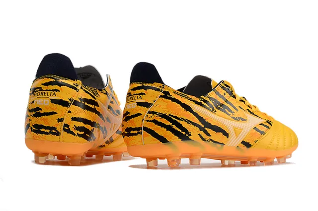 Mizuno Jaune Noir Impression de Rayures de Tigre Cuir Synthétique Supérieur Chaussures de Football Terrain Firme 5
