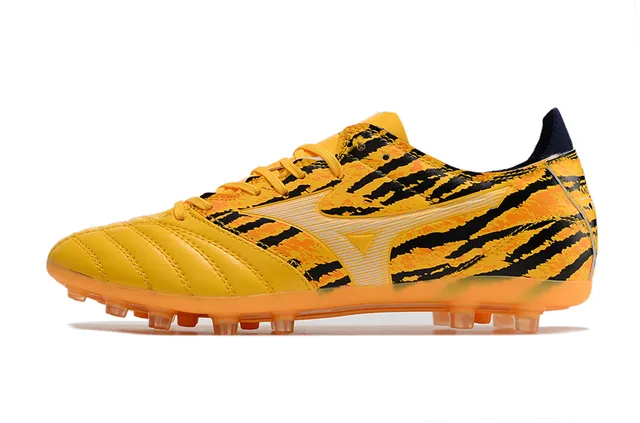 Mizuno Jaune Noir Impression de Rayures de Tigre Cuir Synthétique Supérieur Chaussures de Football Terrain Firme 7