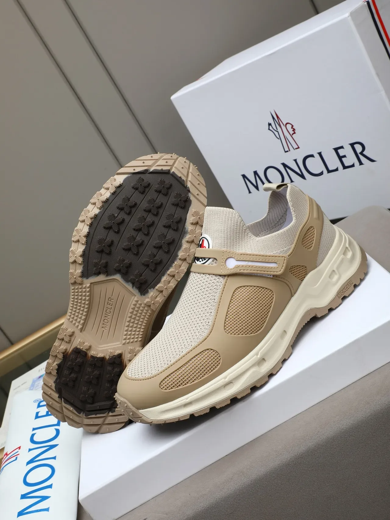 Moncler Beige Mesh and Synthetic Slip-On Lifestyle Sneaker 4