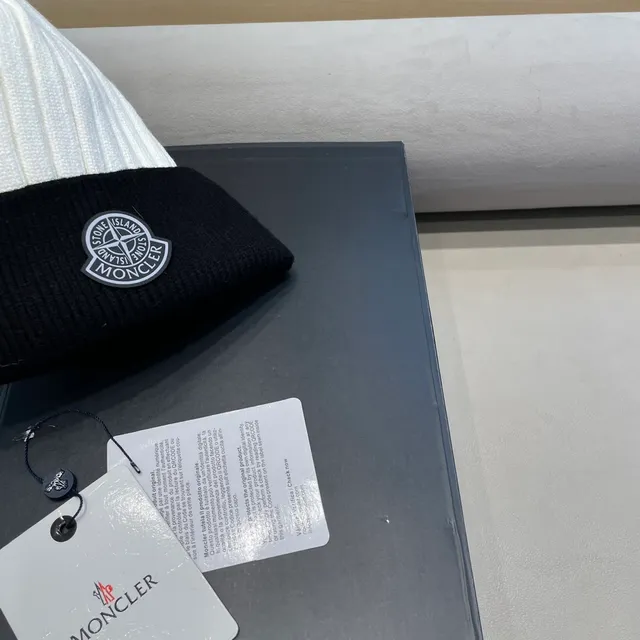 Moncler Black and White Ribbed Knit Pom-Pom Beanie 5