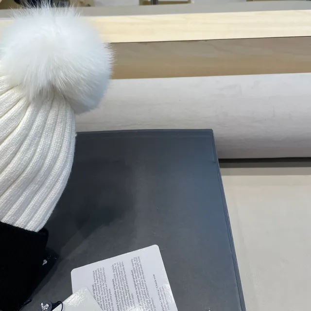 Moncler Black and White Ribbed Knit Pom-Pom Beanie 7