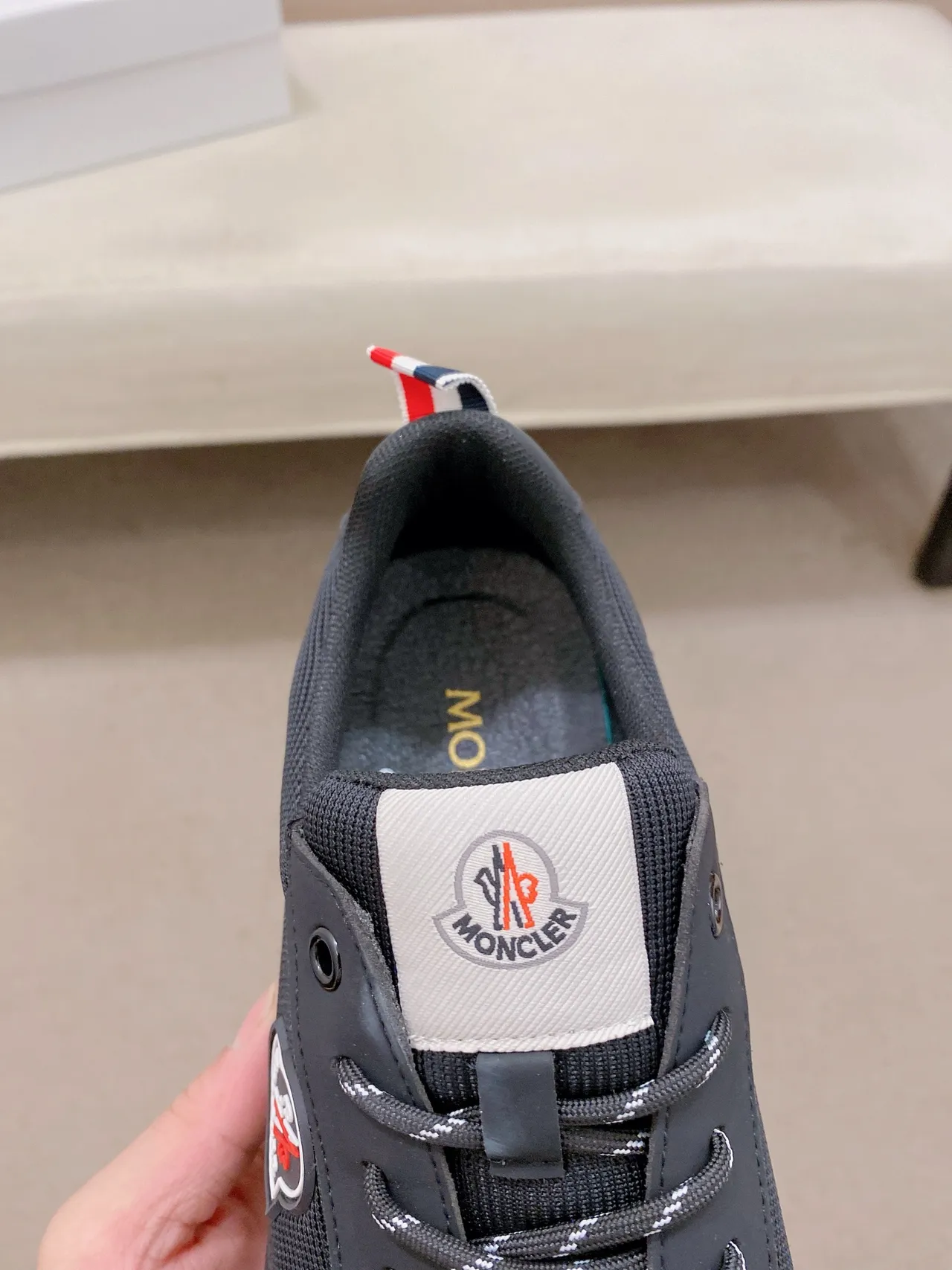 Moncler Chaussures De Sport Noires Bleues Avec Upper Maille-Synthétique, Semelle Médiane Sculptée En Couches, Semelle Épaisse 5