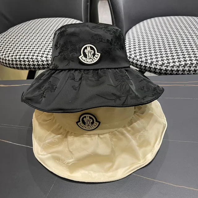 Moncler Cream Wide-Brimmed Soft-Crown Bucket Hat 2