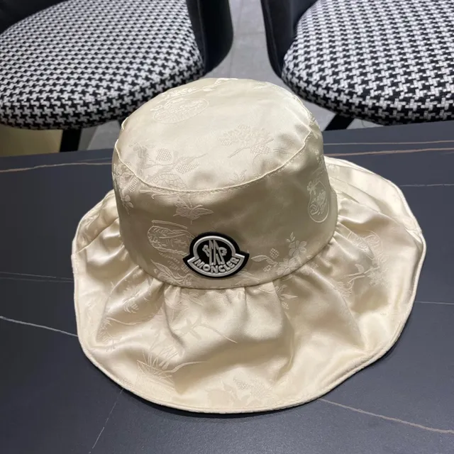 Moncler Cream Wide-Brimmed Soft-Crown Bucket Hat 3