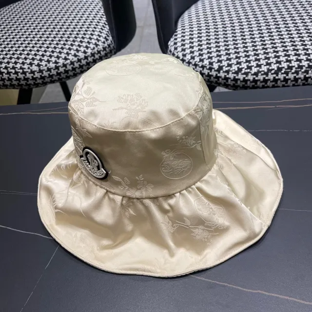 Moncler Cream Wide-Brimmed Soft-Crown Bucket Hat 4