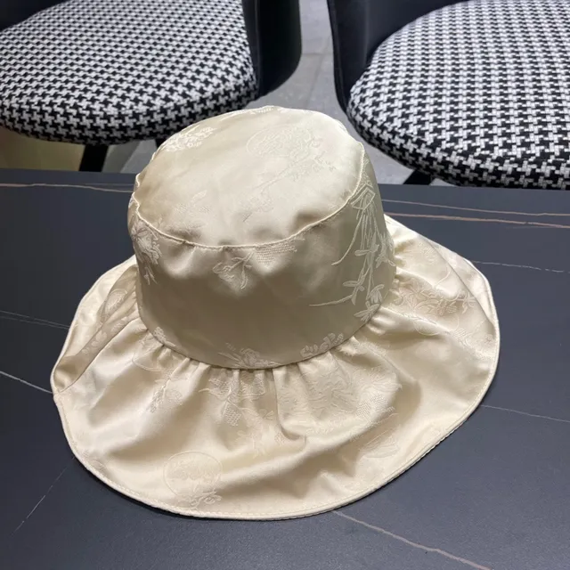 Moncler Cream Wide-Brimmed Soft-Crown Bucket Hat 5