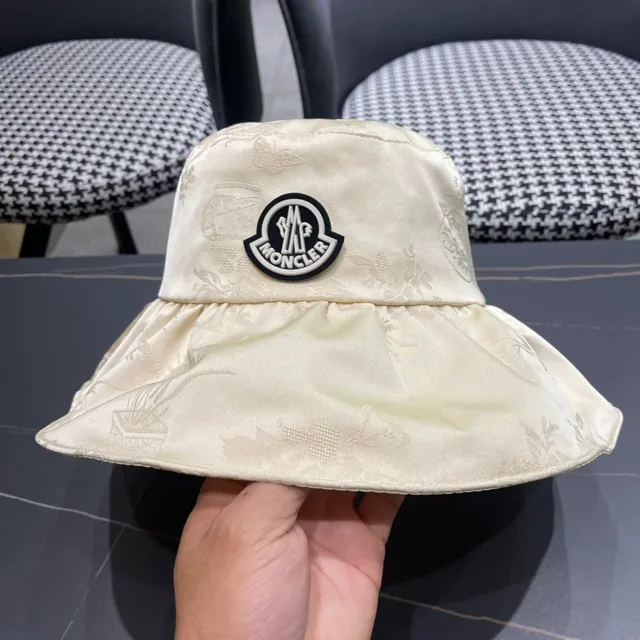 Moncler Cream Wide-Brimmed Soft-Crown Bucket Hat 6
