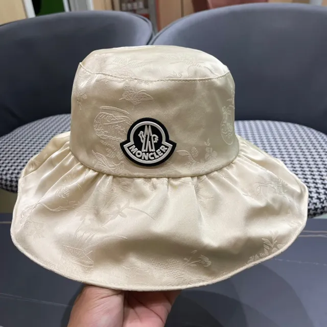 Moncler Cream Wide-Brimmed Soft-Crown Bucket Hat 9