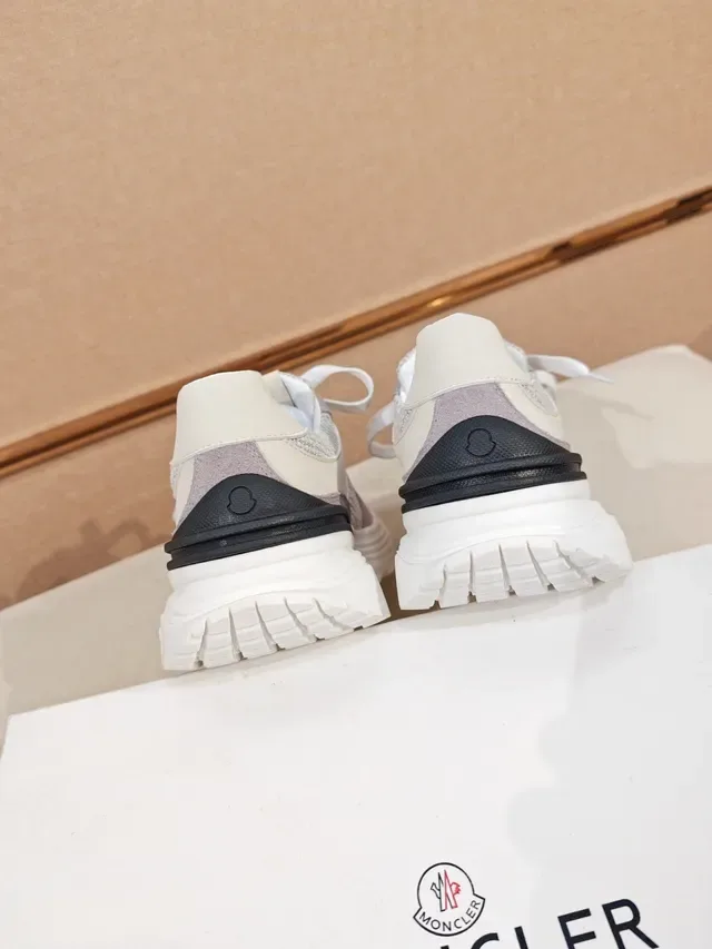 Moncler Gray Beige Mixed-Material Upper Houndstooth Textile Panel Sneakers 3