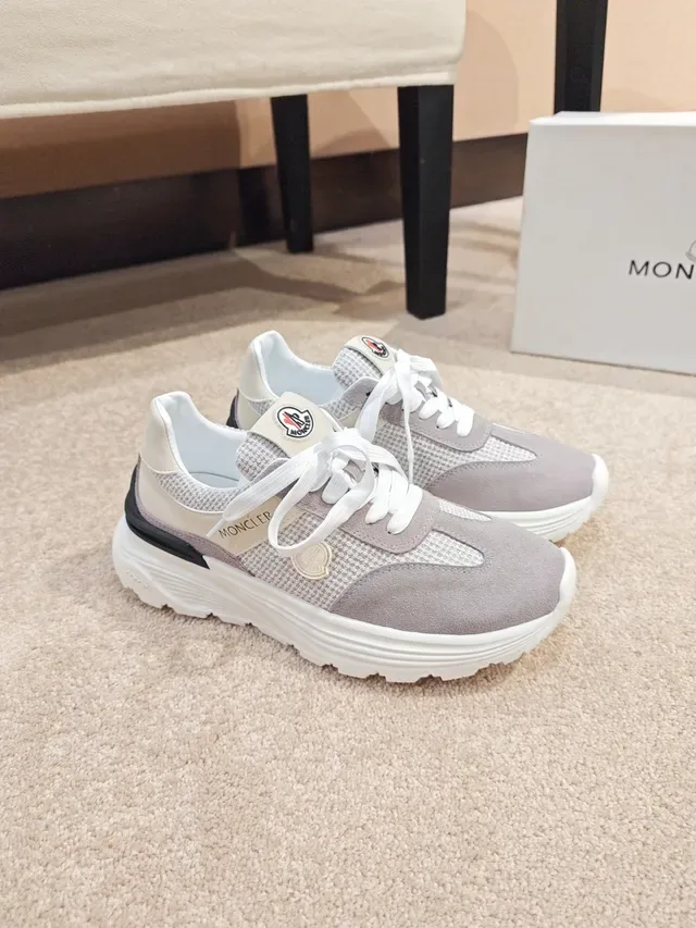 Moncler Gray Beige Mixed-Material Upper Houndstooth Textile Panel Sneakers 4