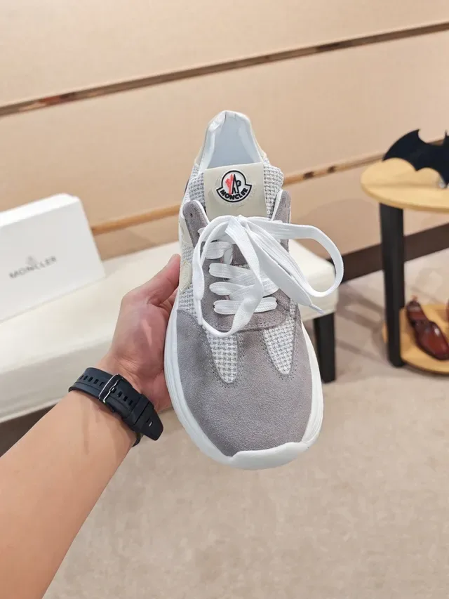 Moncler Gray Beige Mixed-Material Upper Houndstooth Textile Panel Sneakers 5