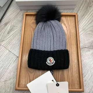 Moncler Gray Black Ribbed Knit Folded Cuff Beanie