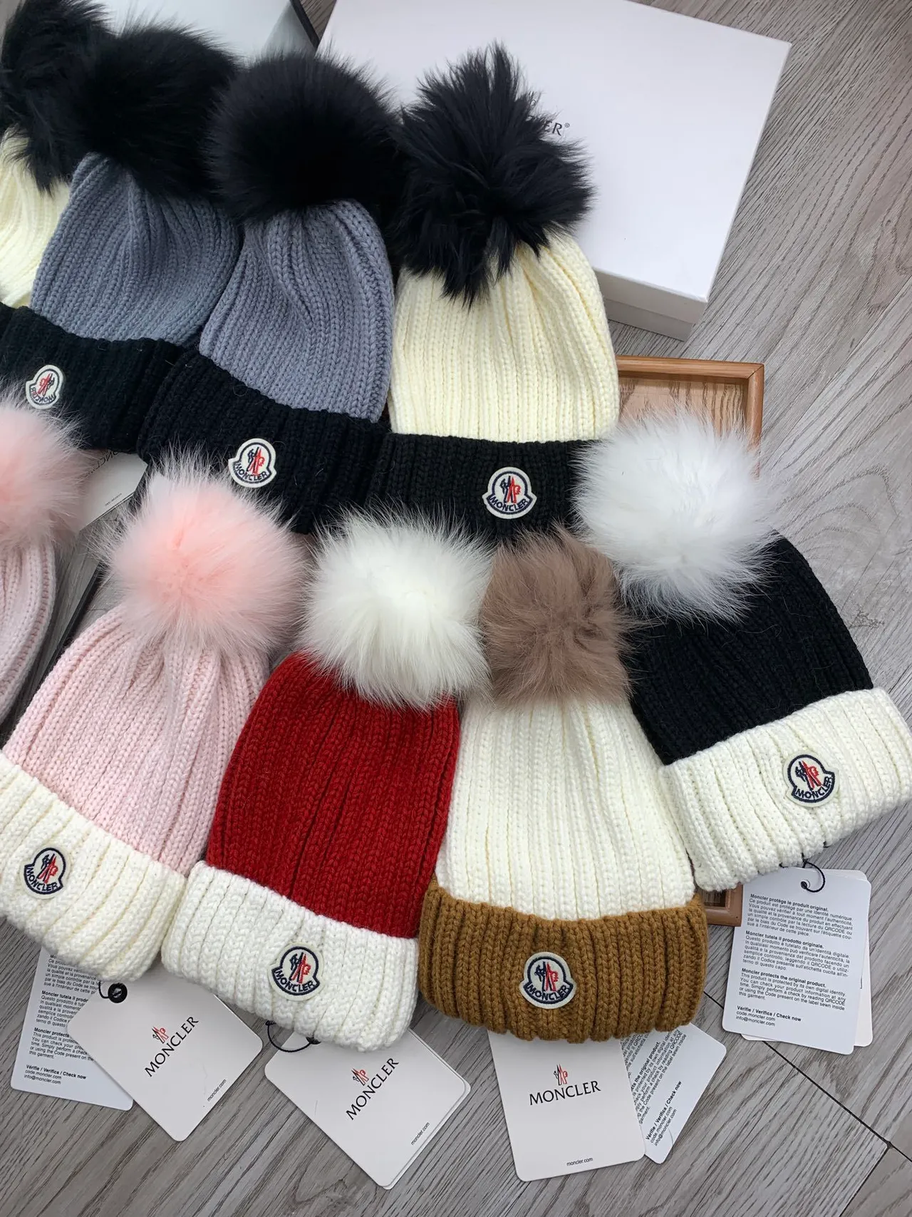 Moncler Gray Black Ribbed Knit Folded Cuff Beanie 2