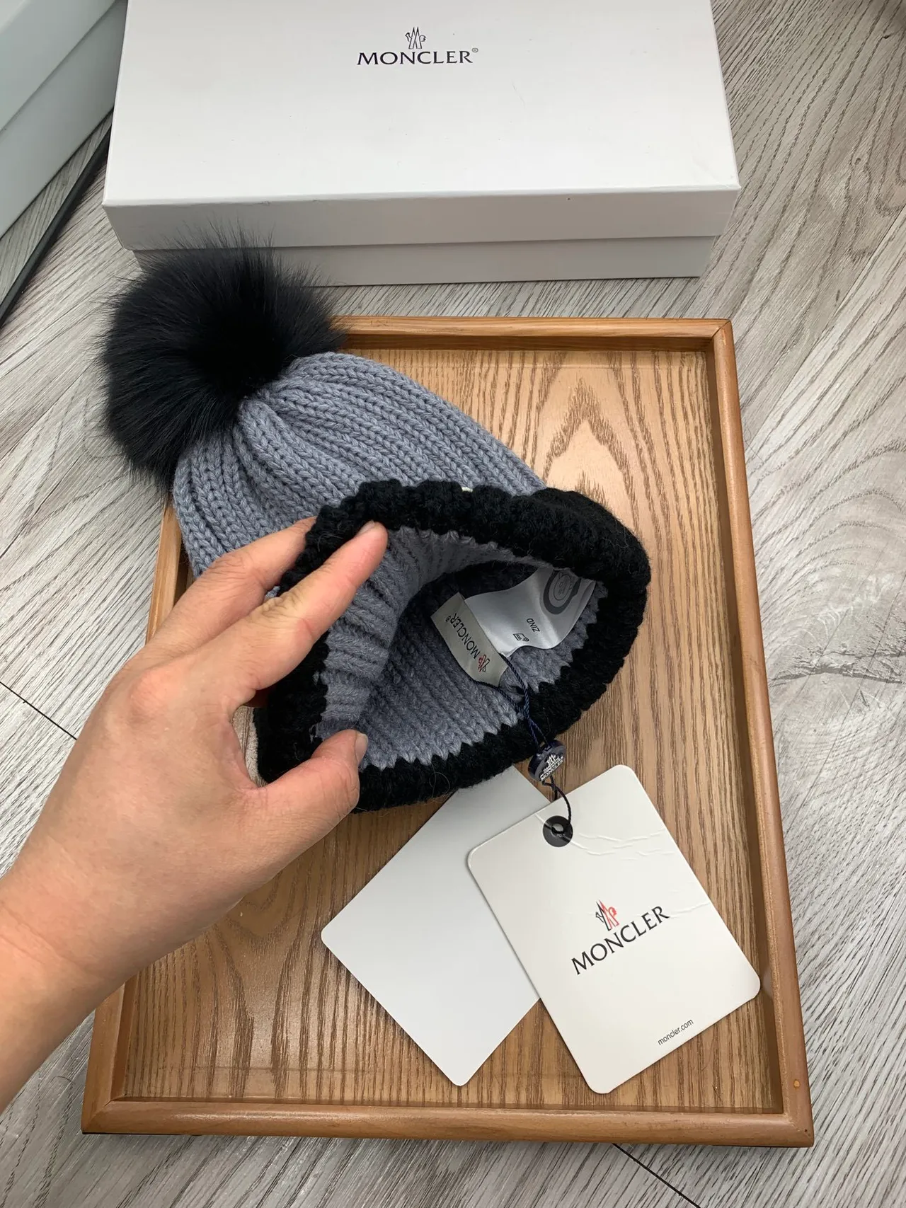 Moncler Gray Black Ribbed Knit Folded Cuff Beanie 4