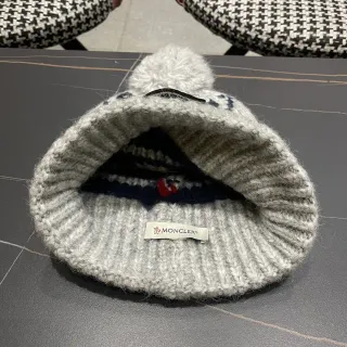 Moncler Gray Navy Ribbed Knit Cuff Heathered Yarn Beanie