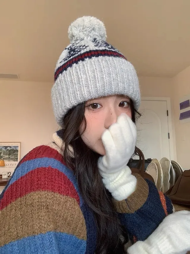 Moncler Gris Marine Manchette Tricotée à Côtes Laine Mélangée Bonnet 2