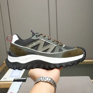 Moncler Lifestyle Sneaker Army Green Brown Layered Mesh-Suede-Upper Chunky Sculpted Sole Lifestyle Sneakers