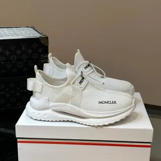 Moncler Lifestyle Sneaker White Black Knit Upper Laceless Toggle Closure Lifestyle Sneakers