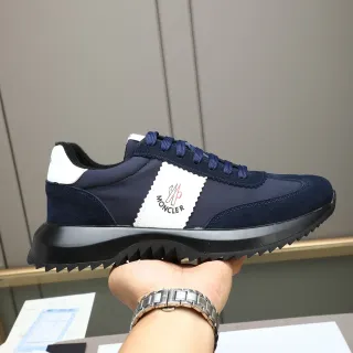 Moncler Navy White Suede And Nylon Upper Branded Side Patch Lifestyle Sneakers