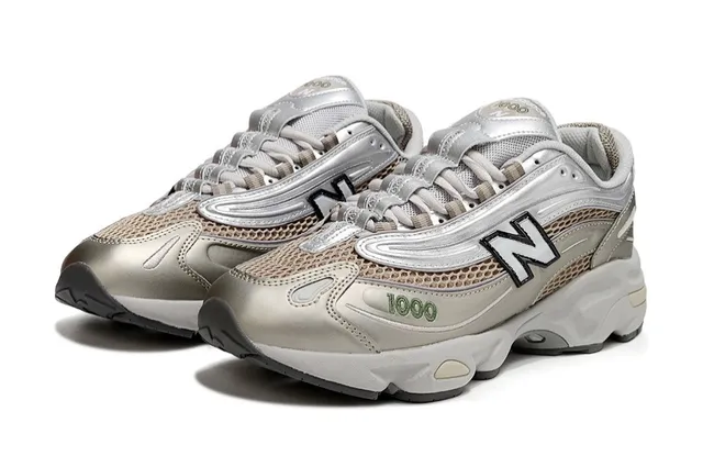 New Balance 1000 Tênis prata metálica bege chunky 2