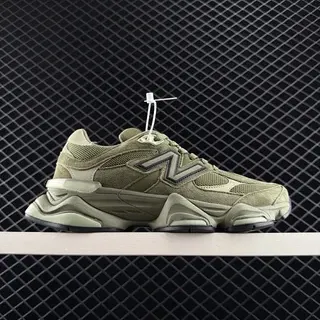 New Balance 9060 Army Green Mesh and Suede Chunky Sneakers