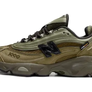 New Balance Army Green Brown Chunky Midsole Layered Synthetic And Suede Upper Lifestyle Sneakers