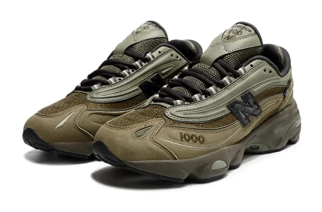 New Balance Vert Militaire Marron Semelle Médiane Épaisse Stratifiée Synthétique Et Daim Supérieur Sneakers Style De Vie 2