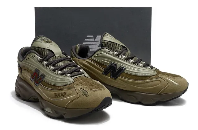 New Balance Vert Militaire Marron Semelle Médiane Épaisse Stratifiée Synthétique Et Daim Supérieur Sneakers Style De Vie 5