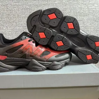 New Balance Black Red Layered Sole Translucent Gradient Overlay Chunky Sneakers