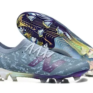 New Balance Gray Purple Low-Cut Knit Upper Asymmetric Lacing Firm-Ground Soccer Shoes