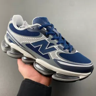 New Balance Navy Gray Segmented Visible Air Cushioning Layered Mesh And Synthetic Upper Chunky Sneakers