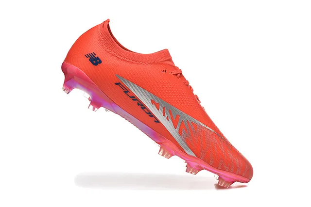 New Balance Chaussures de football terrain ferme orange bleu low-cut upper ajustement chaussette système de lacets asymétrique 3