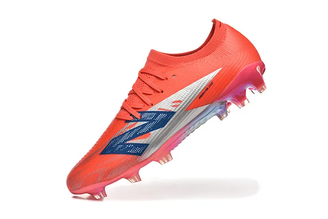 New Balance Chaussures de football terrain ferme orange bleu low-cut upper ajustement chaussette système de lacets asymétrique 4