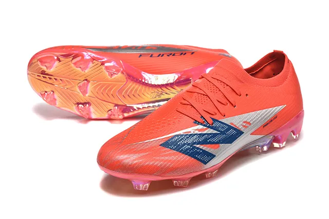 New Balance Chaussures de football terrain ferme orange bleu low-cut upper ajustement chaussette système de lacets asymétrique 6