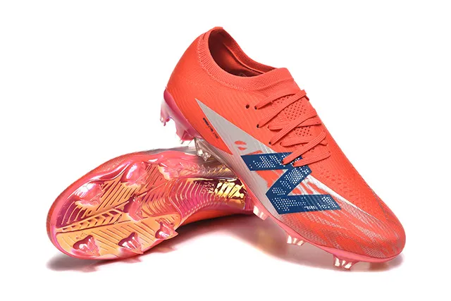 New Balance Chaussures de football terrain ferme orange bleu low-cut upper ajustement chaussette système de lacets asymétrique 7