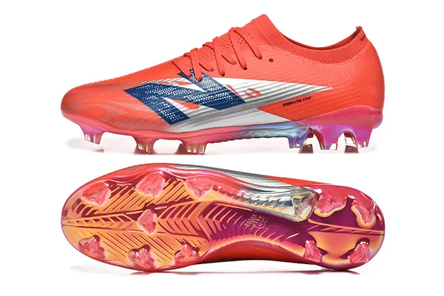 New Balance Chaussures de football terrain ferme orange bleu low-cut upper ajustement chaussette système de lacets asymétrique 9
