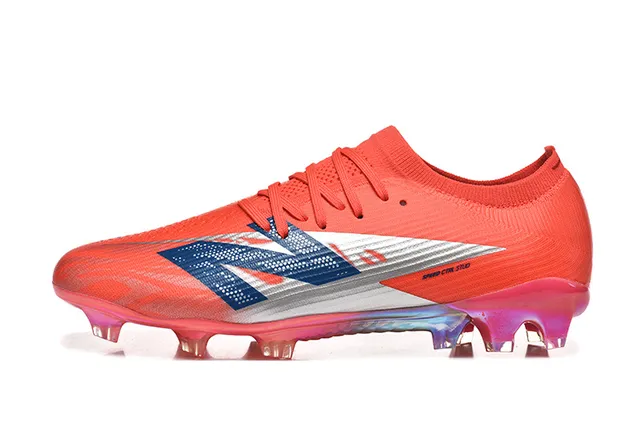 New Balance Chaussures de football terrain ferme orange bleu low-cut upper ajustement chaussette système de lacets asymétrique 10
