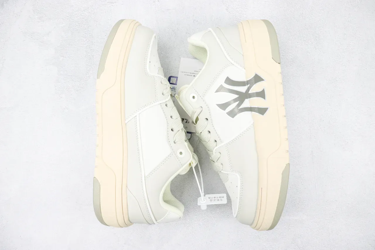 New Era Crossover Bege Cinza Low-Top Plataforma Oversized NY Logo Sneakers Lifestyle 2