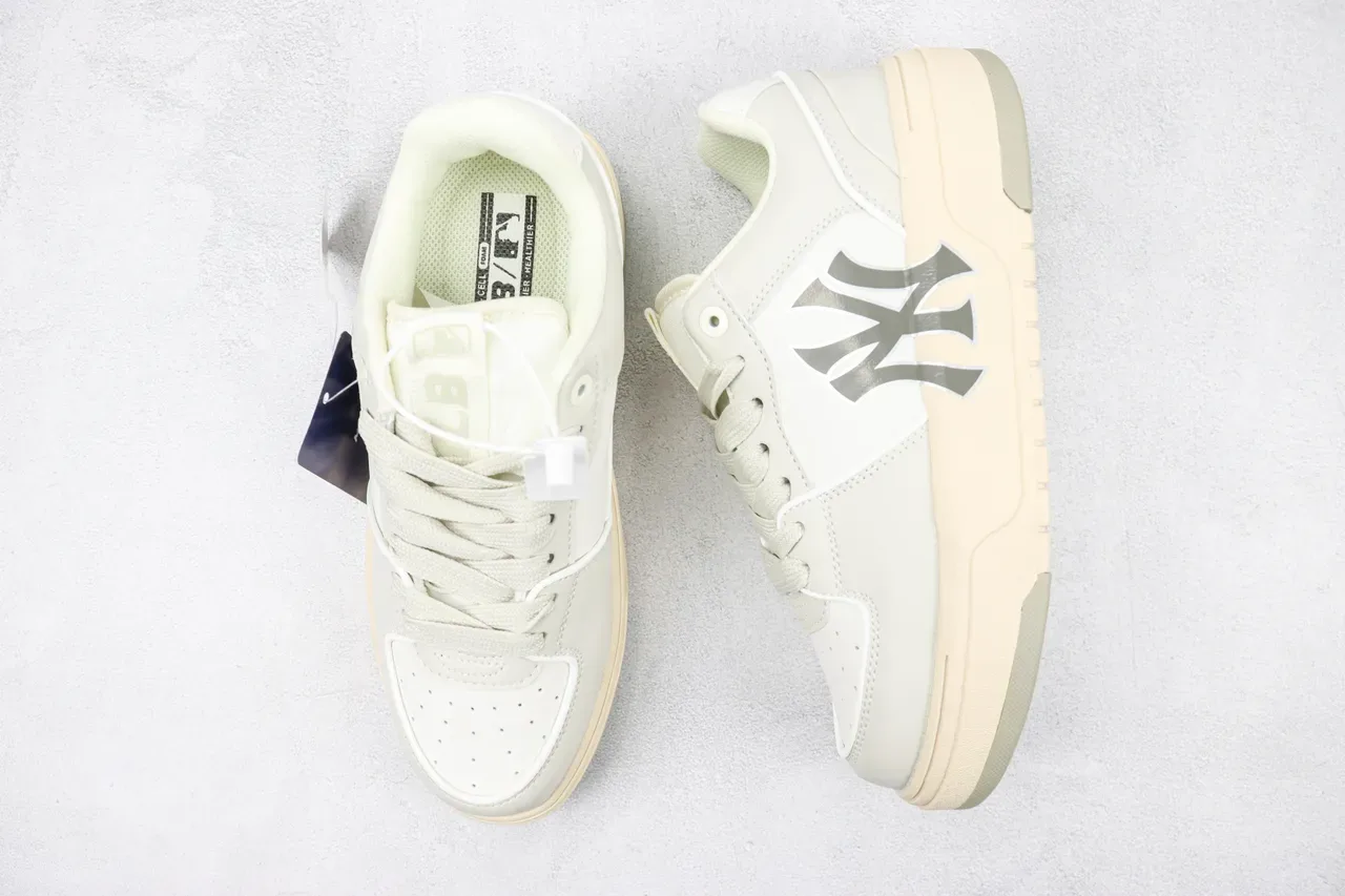 New Era Crossover Bege Cinza Low-Top Plataforma Oversized NY Logo Sneakers Lifestyle 3