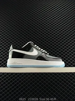 Nike Air Force 1 Glossy Black White Light Blue Lifestyle Sneakers 2
