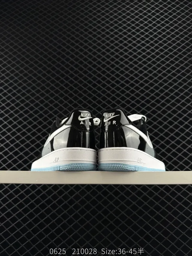 Nike Air Force 1 Glossy Black White Light Blue Lifestyle Sneakers 3
