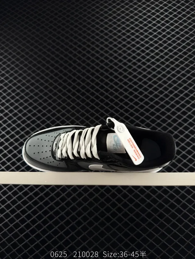 Nike Air Force 1 Glossy Black White Light Blue Lifestyle Sneakers 4