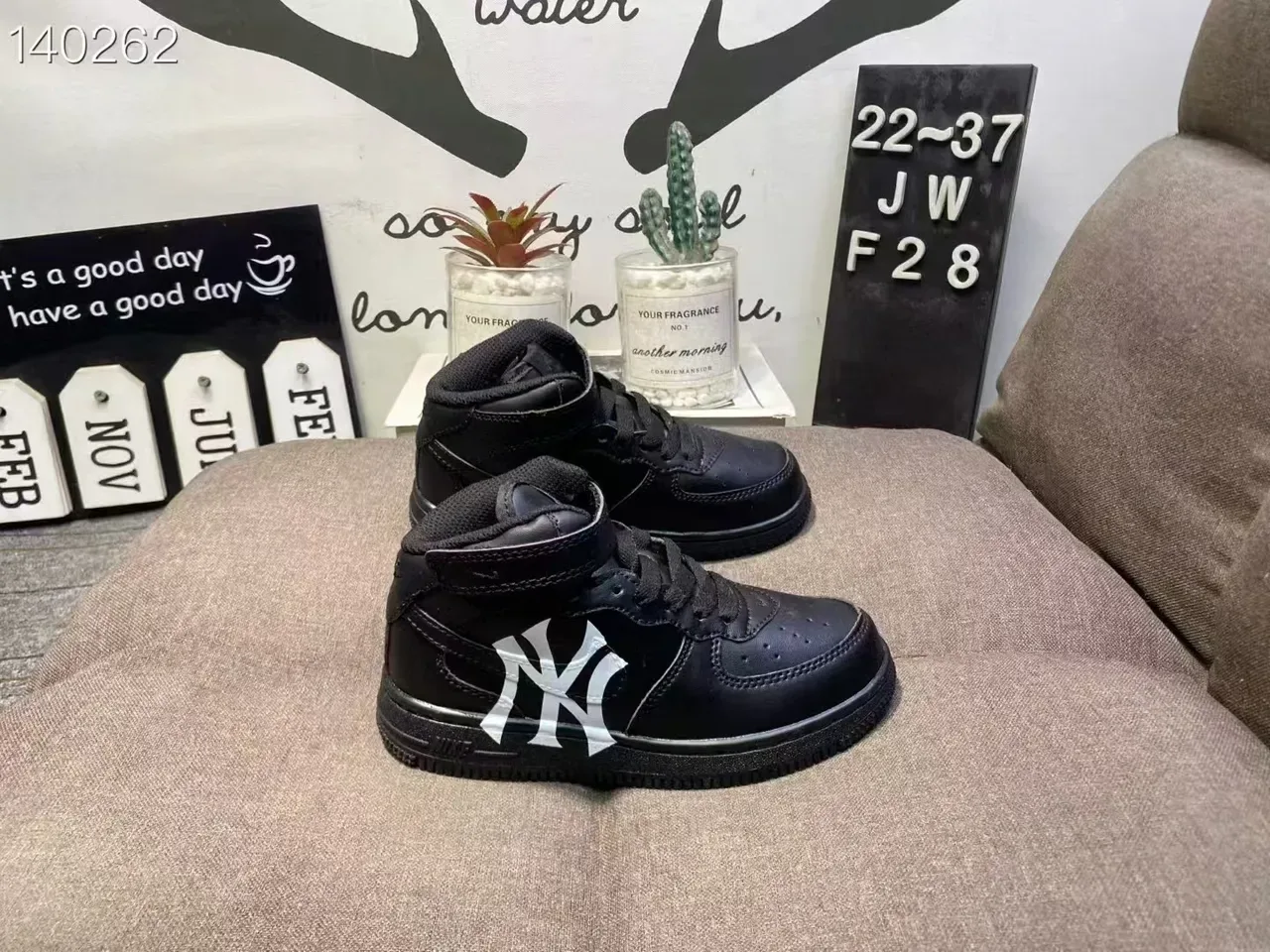 Nike Air Force 1 Kids Black and White New York Logo Lifestyle Sneakers 4