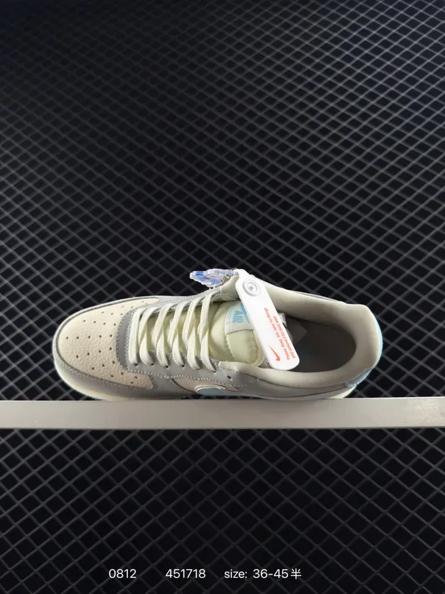 Nike Air Force 1 Low Light Gray Beige and Blue Lifestyle Sneakers 5