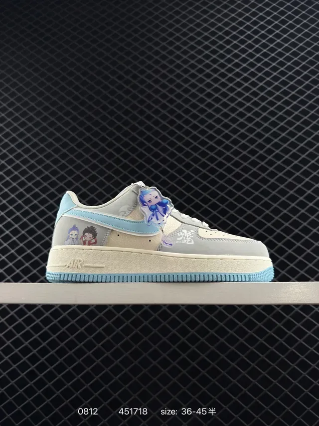 Nike Air Force 1 Low Light Gray Beige and Blue Lifestyle Sneakers 6