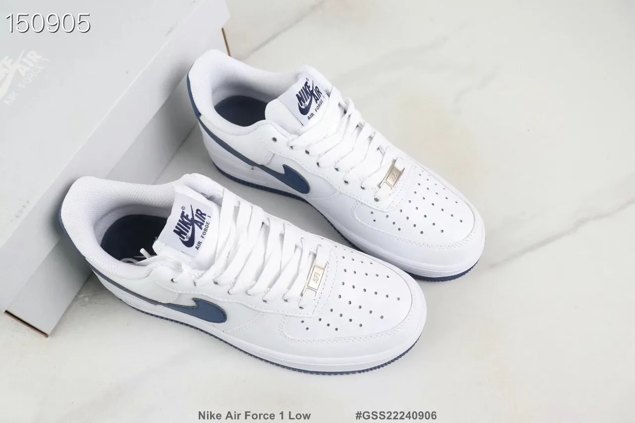Nike Air Force 1 Low White and Navy Lifestyle Sneakers 2